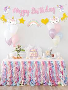 1件独角兽“生日快乐”横幅，生日拉旗，生日背景布，生日装饰，女孩生日派对背景布，女孩生日派对用品，一周岁生日横幅，拍照道具，婴儿派对装饰，家居装饰，房间装饰，客厅装饰，独角兽装饰 - 獨角獸 - 查看 10