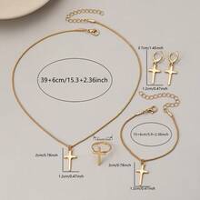 5pcs Elegant Vintage Personalized Cross Design Necklace, Bracelet, Ring, Earrings Jewelry Set, Suitable For Women's Daily Wear - Multicolor - View 5