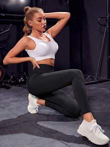 FWH High Waist Slimming & Shaping Leggings, Suitable For Running And Outdoor Exercises, Compression Base Layer Pants For Women Sports - Black - View 3