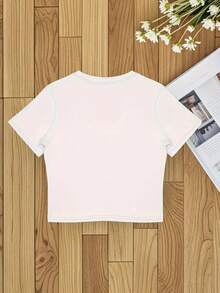 Summer Clothes[New Products Arrive With Great Power] Ultra-Short Moon Print Women's Casual Fashion Round Neck Short Sleeve T-Shirt, Stylish Swear For S Unisex T-Shirts For Summer Outingskids - 白色 - 查看 2