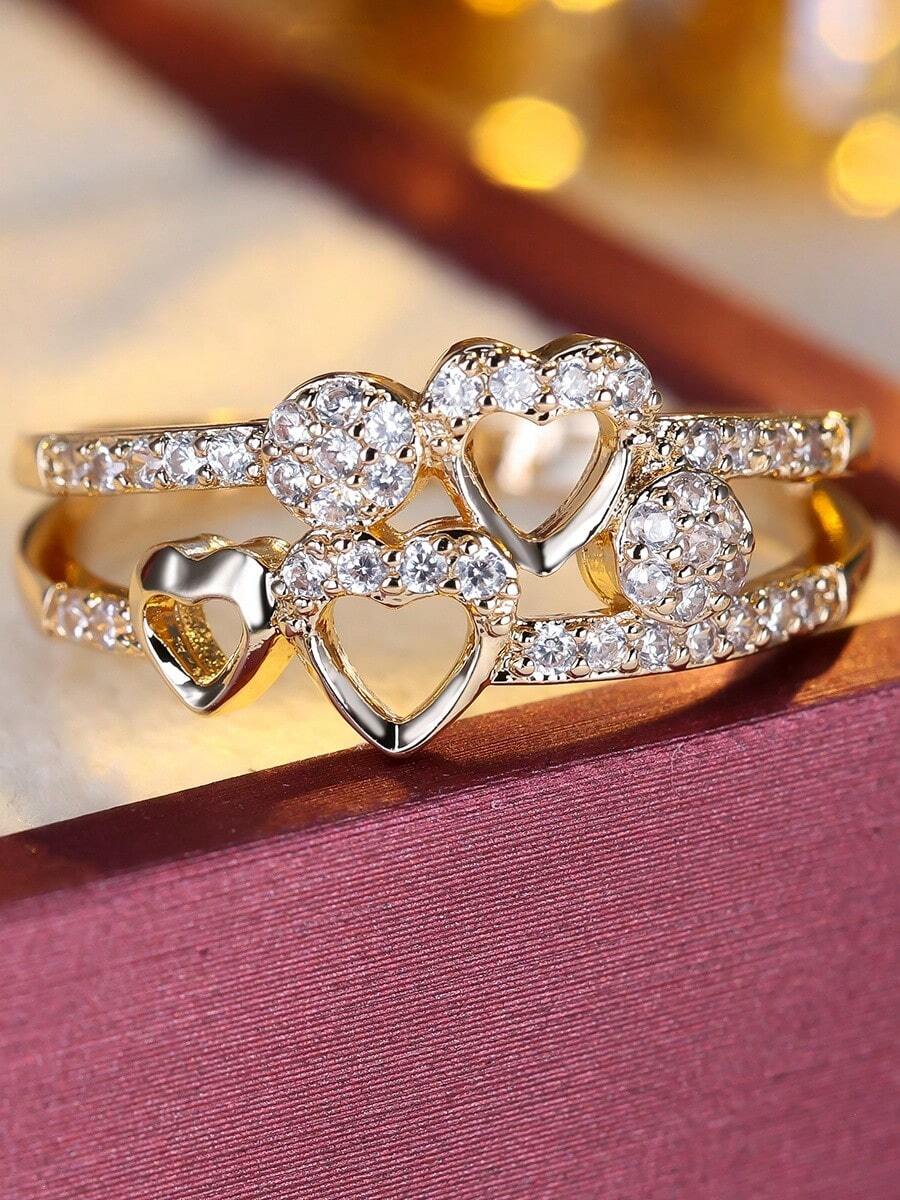 1 chiếc nhẫn hình trái tim rỗng hai lớp tinh tế, thiết kế độc đáo sang trọng, trang sức đeo nhiều lớp tuyệt đẹp. - nhẫn - Xem 1