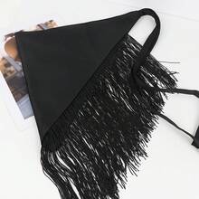 Women Retro Waistband Tassel Wide Waist Belt Fashion Triangle Tassel Corset Belt Shirt Dress Coat Decor Accessories - 黑色 - 查看 7