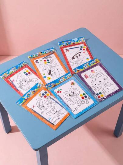 5/10件套水彩画套装，DIY涂色套装（1幅画，1支画笔，4种颜料），创意教育美术用品，返校季，学习用品