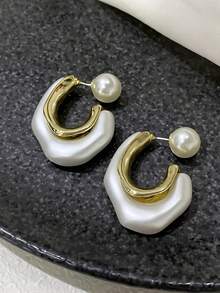 一对优雅的立方氧化锆水滴耳环，金银双色树脂金属耳环，奢华新娘首饰套装，情人节、母亲节、周年纪念日和生日的完美礼物 - 白色 - 查看 10