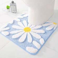 QJHOMO - Alfombra de baño en forma de U color azul con contorno blanco 20 x 20 pulgadas extra gruesa suave lavable en máquina antideslizante de microfibra con diseño floral y margaritas - 18 x 18 Forma de U - Ver 1