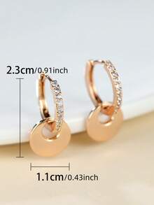 Vanel 1 Paar luxuriöse rosé-goldene minimalistische Scheiben-Ohrringe, funkelnde CZ-Akzente Klick-Creolen, Modeschmuck für Frauen für den täglichen Gebrauch & Partys - goldgelb-weiß - Übersicht 5