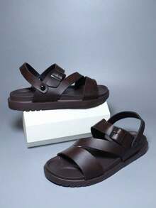 Men's Summer PU Dual-Use Sandals, Thick-Soled Lightweight EVA Men Casual Slippers - Brown - View 3