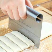 1pc Dough Scraper With Measurement Scale, Stainless Steel Dough Cutter, Flour Dough Cutting, Cake Cream Sausage Scraper - Multicolor - View 4