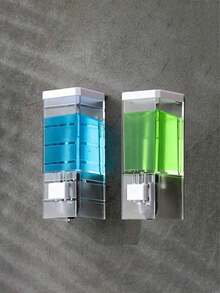 1/2pcs (500ml) Wall-Mounted Soap Dispenser Set, Suitable For Bathroom. Includes 1 Wall-Mounted Soap Dispenser, 1 Manual Pump Plastic Shampoo/Lotion Dispenser, And 1 Wall-Mounted Unscented Soap Dispenser. Made Of Mercury-Free Plastic, Suitable For Shampoo, Hand Wash, Kitchen Products, Moisturizer, Etc. Ideal For Hotels And Bathrooms, A Great Bathroom Accessory And Room Decor. - Multicolor - View 4