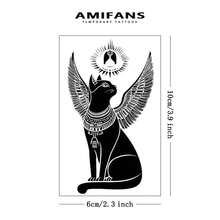 AMIFANS 临时纹身贴纸，埃及芭丝特猫图案，半永久纹身，可持续1-2周，持久纹身，果汁纹身，逼真纹身，浪漫纹身，仿真纹身，防水，外观逼真，小众设计纹身，水果纹身，植物纹身 - 黑色 - 查看 5