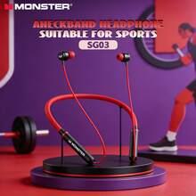 Monster Tai nghe Bluetooth không dây SG03 có nam châm, âm thanh nổi chất lượng CD, độ trễ thấp, chống nước, thích hợp cho các hoạt động thể thao ngoài trời, chơi game và nghe nhạc. - Xem 2