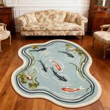 1PC Irregular Koi Pond Print Cashmere Rug, Soft Cozy Surface Non-Slip Floor Mat, Suitable For Living Room, Bedroom, Garden, Patio, Bathroom, Home Decor, Outdoor Rug, Door Mat, Washable Easy Clean Area Rug, Contemporary Floor Covering, Bathroom Accessories, Room Decor Set - A - View 5