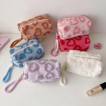 1 pieza Bolsa de cosméticos de peluche linda, organizador de viaje suave y esponjoso, moda minimalista portátil, diseño de gran capacidad, regalo ideal para mujeres, también adecuado para decoración del hogar, almacenamiento de maquillaje, tocador - Multicolor - Ver 11