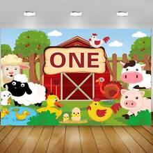 Cartoon  La Granja De Zenon Theme Shower Kids 1st Birthday Party Green Grass Farm Photo Background Decoration Props - Kiểu S - Xem 2
