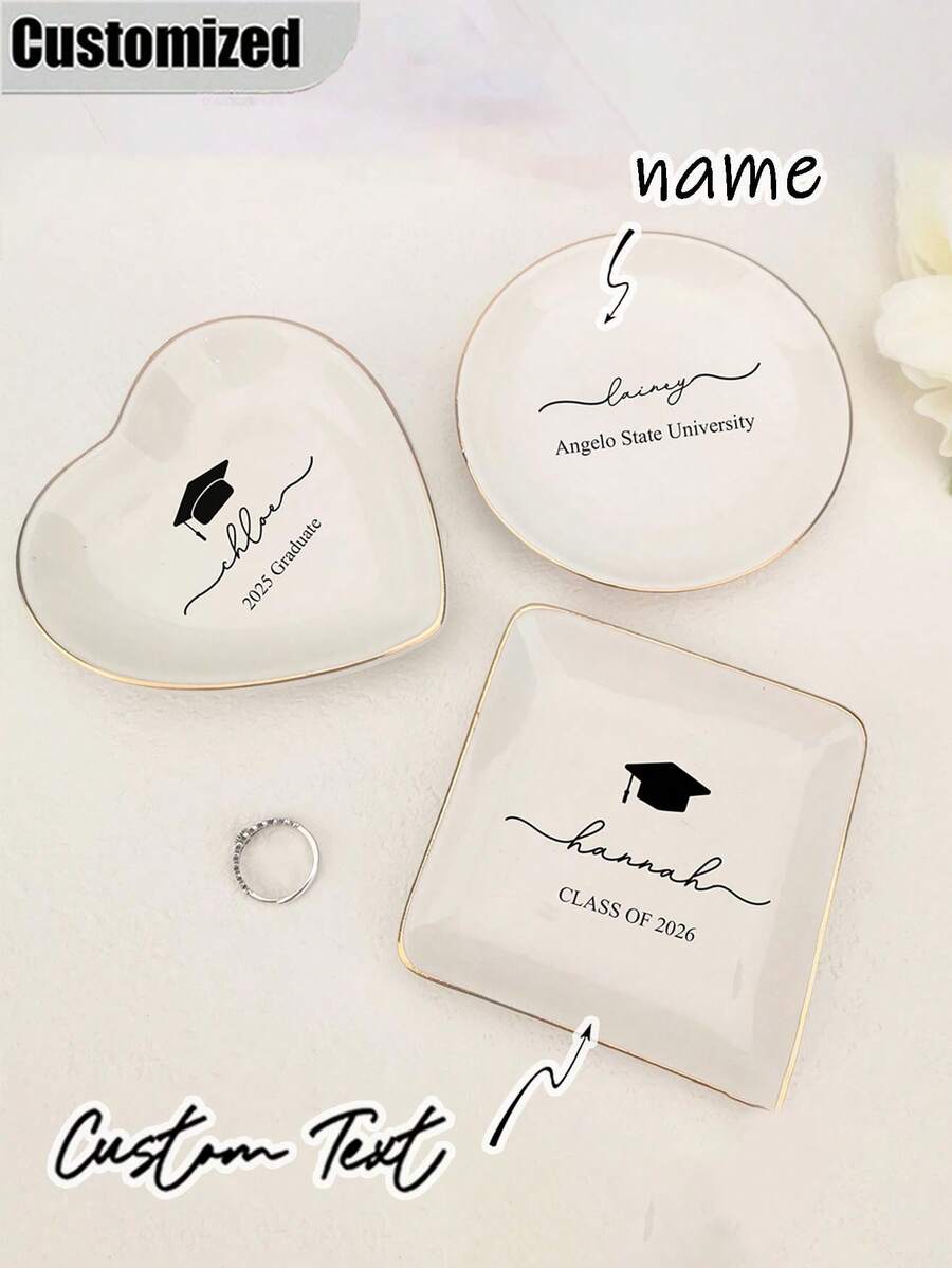 Khay đựng nhẫn khắc tên theo yêu cầu, khay đựng nhẫn cá nhân hóa, khay đựng trang sức tùy chỉnh, quà tặng tốt nghiệp cho bạn bè và người thân. Khay đựng dây chuyền, khay đựng kẹp tóc và khay đựng nhẫn cá nhân hóa.