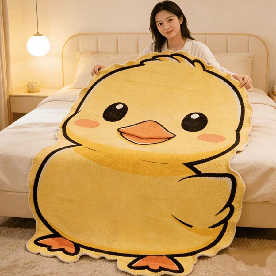 1pc Duck Shaped Plush Blanket, Pet Bed, Window Cushion, Sofa Cover, Photography Prop, Multi-Purpose And Cost-Effective - Yellow - View 1