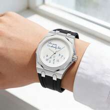 Đồng hồ nam thời trang và giản dị, dây đeo silicon đen cổ điển, mặt số khắc chữ cá nhân, đồng hồ thạch anh unisex, kim chỉ giờ có đèn nền ban đêm. - Một cỡ - Xem 5