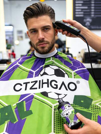 CTZIHGAO Barber Scarf 1PC Printed Apron Barber Hair Cutting Cape, Professional Hairdressing Cape & Styling Apron, Lightweight Waterproof Haircut Cape For Salon Use, Anti Static Hair Cutting Cloth For Hair Styling, Coloring And Trimming, Fashion Sports Fan Theme Hair Cape For Beauty Salon, Home Use, Back To School Season And Event Styling