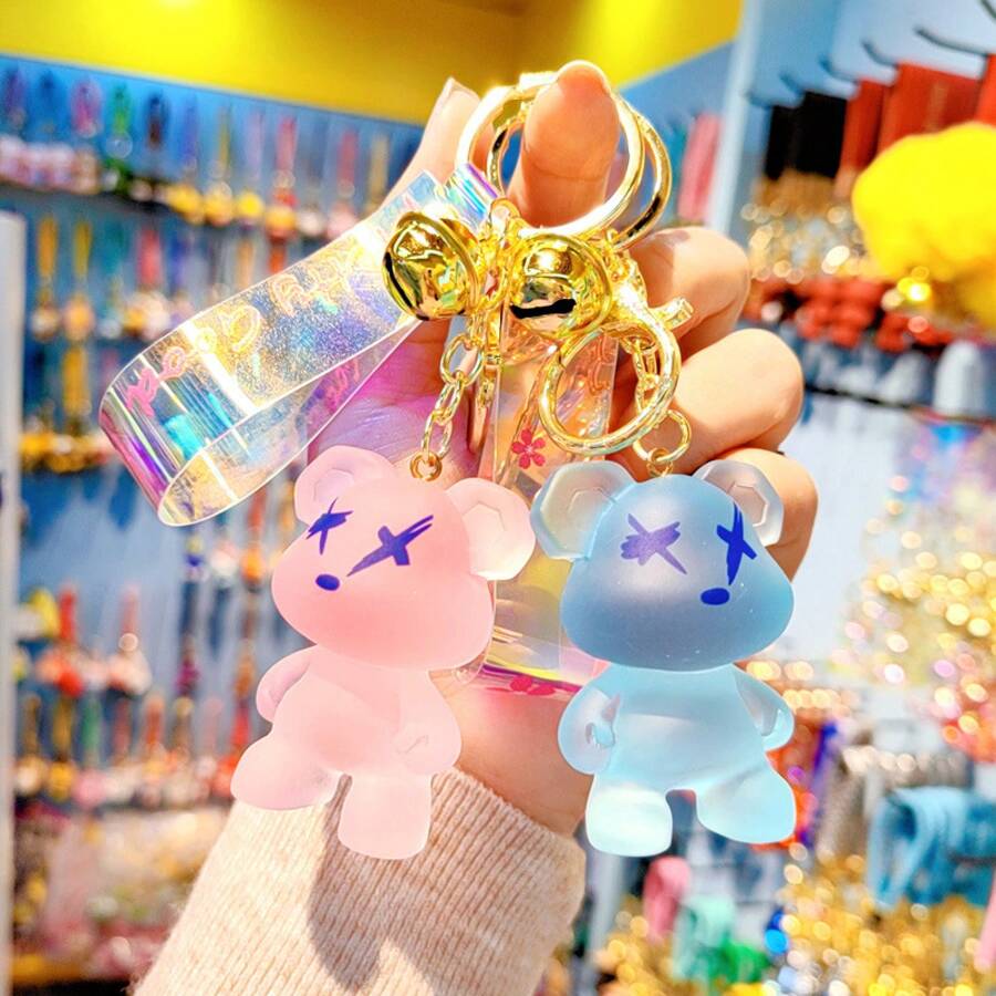 Cartoon Transparent Resin Crystal Graffiti Bear Keychain For Women, Cute & Fashionable Bear Pendant, Keychain, Exquisite Resin Figurine, Adorable Decorative Key Ring, Stylish Bag Charm, Unique Keychain For Backpack, Perfect Gift For Friends Or Loved Ones - Gấu vẽ graffiti bằng pha lê (Tượng đơn) - Màu xanh lá cây - Xem 1
