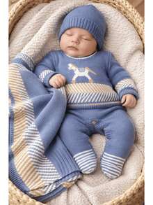 Nika Baby Knitted Baby Outfit - Little Horse Bento - Màu xanh bụi bặm - Xem 1
