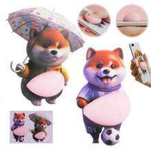 3D Corgi Dog Belly Sticker, Cute Puppy Wearing Orange Clothes On Soft Pink Background, Cartoon Style Corgi Belly Sticker - Multicolor - View 10