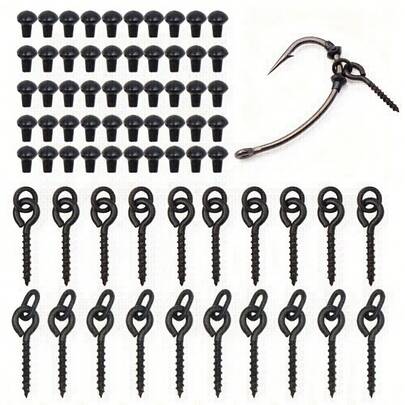 30pcs Carp Fishing Hooks With Bait And Nut, Comes With Rubber Beads, Suitable For Ronnie Rigs And Boilies, Essential Fishing Gear