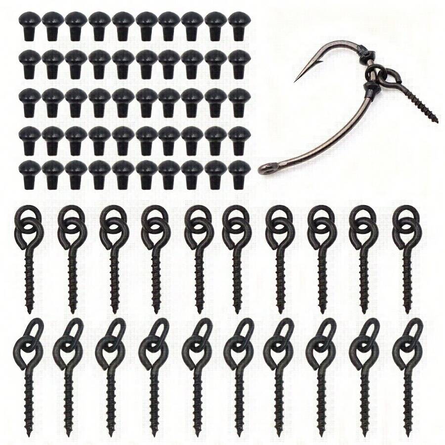 30pcs Carp Fishing Hooks With Bait And Nut, Comes With Rubber Beads, Suitable For Ronnie Rigs And Boilies, Essential Fishing Gear - Multicolor - View 1