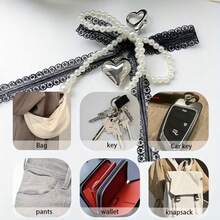 1pc Elegant Zinc Alloy Lace Pearl Bow Heart Shaped Keychain, Versatile Fashion Classic Love Pendant Handmade Bag/Car Accessory - Multicolor - View 4