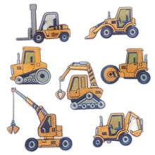 2pcs/7pcs Set Construction Vehicle Fabric Patch Computer Embroidered Label Cartoon Embroidery Sticker Iron-On Excavator Applique Clothing Accessories - Construction Vehicle Patch - View 1