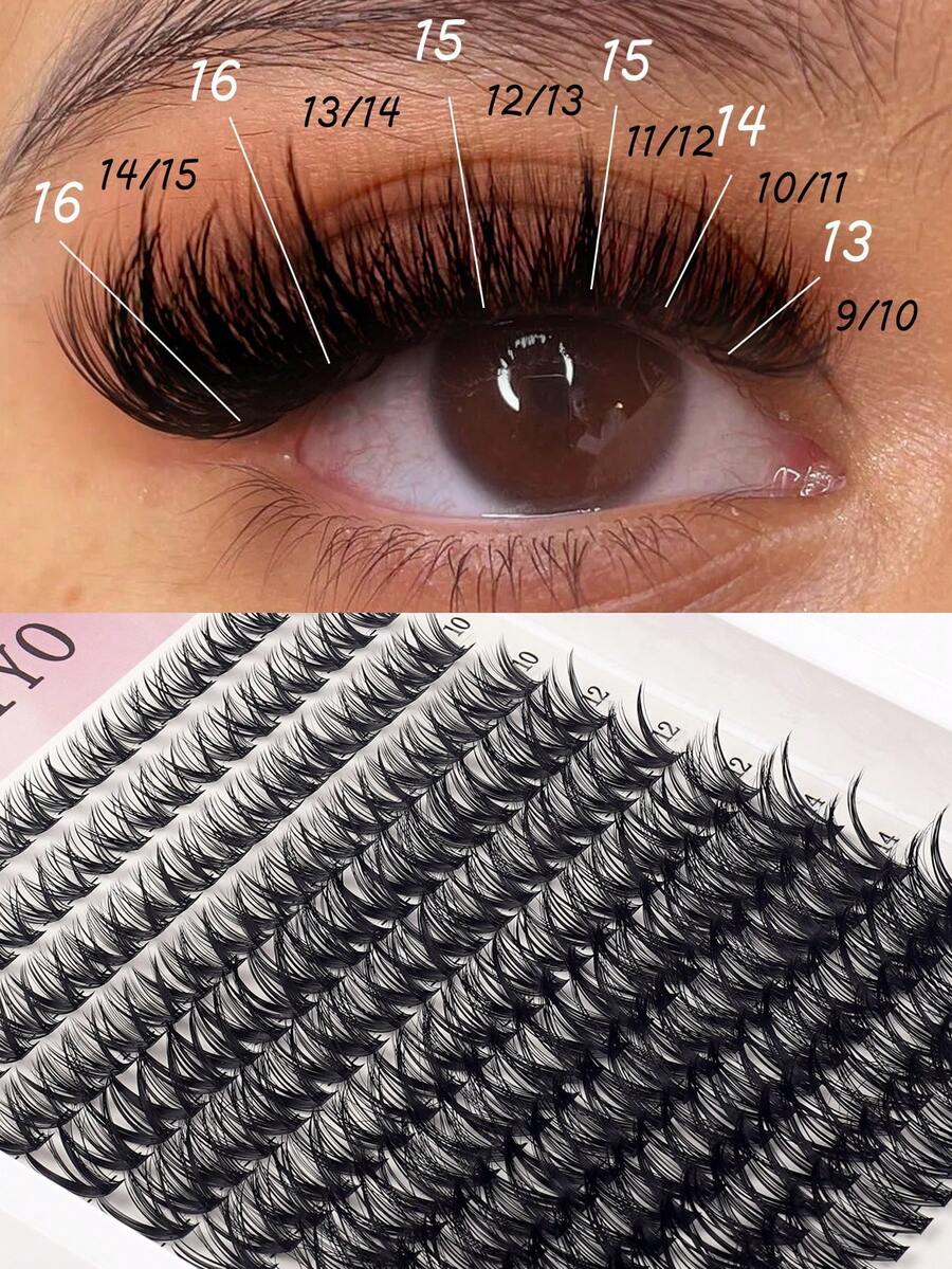 Bộ 240 sợi mi giả tự làm hình quạt, có keo mềm, kiểu Nga, dày dặn, dạng ruy băng. 240 sợi mi giả cổ điển, độ cong D, dài 8-16mm, chất liệu mềm mại, dễ sử dụng. Dụng cụ trang điểm chuyên dụng.