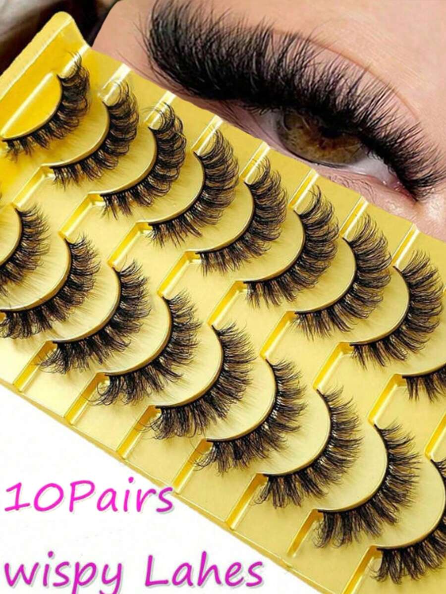 10 cặp lông mi giả 5D làm từ lông chồn, kiểu đan chéo, dày và trông tự nhiên. - màu đen - Xem 1