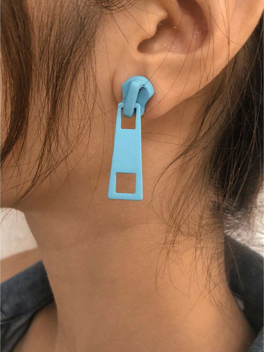 1 Pair Fashion Creative Zipper Lock Design Earrings, Minimalist Versatile Multi-Color Earrings - Multicolor - View 1