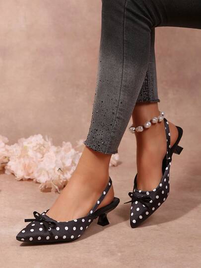 女士新款尖头西部风时尚优雅蝴蝶结小猫跟鞋，适合派对、舞会、婚礼等场合