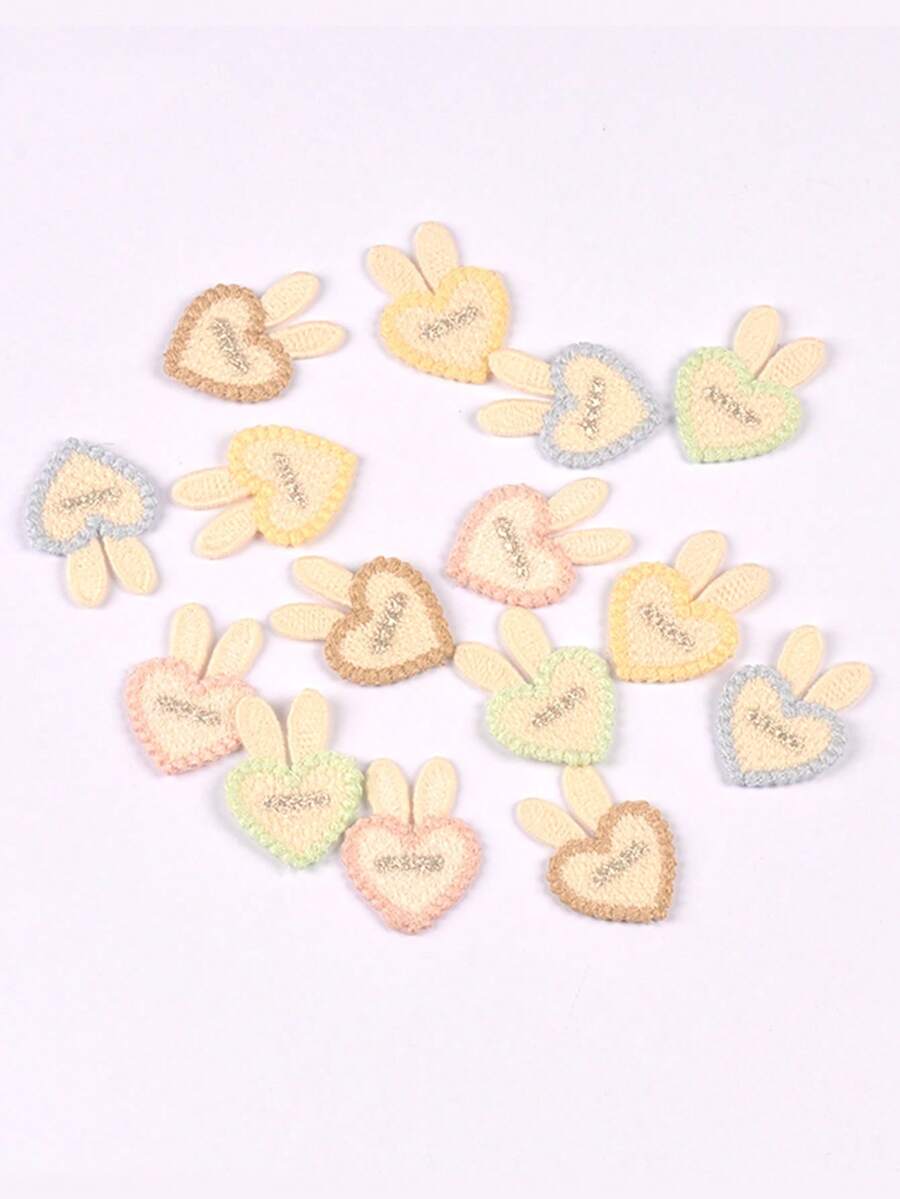10 piezas de 2.6x3.5cm Parches bordados con forma de corazón de conejo, adecuados para ropa DIY, bolsos, sombreros, accesorios hechos a mano, decoración de costura para el hogar - Multicolor - Ver 1