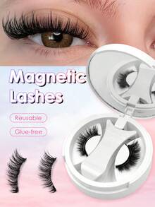 Rikuaild 1 Pair Magnetic Eyelashes With Magnetic Applicator, Natural & Thick Reusable Magnetic Lashes Set With Magnetic Brush - Fluffy Lashes - View 6