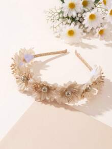 1pc Wedding Season Floral Headband For Girls, Fairy Flower Hair Band, White Gold Silver Flower Crown Headpiece For Teen Girls, Birthday Party, Performance, Hosting, Elegant White Flower Headdress For Wedding Party, Vacation, Daily Wear, Girly Sweet Princess Hair Accessories. - Multicolor - View 10