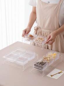 1套透明亚克力底座碟子套装，可用于存放零食、糖果、干果、饼干，也可用于婚礼、派对和节日装饰 - 透明色 - 查看 6