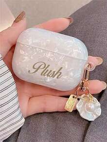 [Customized] Personalized Customized Letters Engraving Name Simplicity Pearl Pendant Shell Pattern Earphone Case Compatible With AirPods 1/2 3 4 Pro 2 Protective Case - Multicolor - View 2