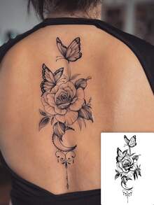 1pc Temporary Tattoo Sticker 7-14 Days Herbal Long-Lasting Tattoo Sticker, Minimalist Abstract Minimalist Black & Gray Realistic Vintage Flower & Butterfly Tattoo Sticker, Personalized Cool Herbal Tattoo Sticker, Washable Temporary Tattoo Sticker PVC Personalized Fashion Tattoo Sticker Suitable For People - Black - View 1