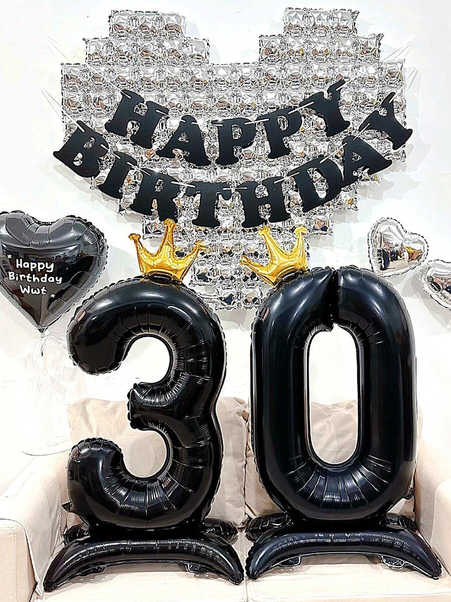 1pc 42 Inch Black Standing Crown Base With 0-9 Numbers, Anniversary, Birthday, Holiday Celebration, Wedding Party Decor - Black - View 1