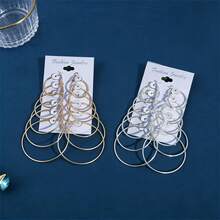BMOR 12Pairs/6Pairs Simple Punk Hoop Earrings Set Big Circle Earrings Jewelry For Women Girls Ear Hoops Earring Round Oversized Earrings - Hoop Earring Set - View 15