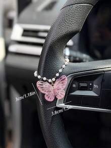 1pc Acrylic Butterfly Pearl Chain Steering Wheel Decoration Exquisite Interior Accessories For Women - A - View 6