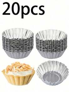 20pcs Reusable Aluminum Tart Molds, Suitable For Muffin, Pudding, Non-Stick Baking Tray, 7cm Silver Baking Tools, Cake And Pastry Molds - Multicolor - View 11