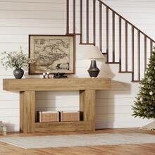 Tribesigns 63-Inch Long Console Table, 2-Tier Entryway Table Sofa Table With Storage, Farmhouse Wood Behind Couch Table For Living Room, Hallway, Brown - Brown - View 7