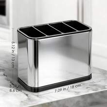 Large-Capacity 4-Compartment Cutlery Storage Box With Drainage And Ventilation Design For Categorizing And Storing Forks, Knives, Spoons, Napkins, And Other Tableware. Suitable For Kitchens, Restaurants, And Dining Tables. A Modern Organizer. - Hộp đựng đồ 4 ngăn - màu bạc - Xem 2