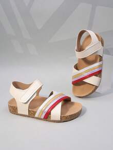 6-15 Jahre Jungen & Mädchen Sandalen, einfarbig Klettverschluss, weiche Sohle leicht, lässig rutschfest, offene Zehen, flacher Absatz, minimalistischer Stil, geeignet für Sommer Alltag/Strand/Spiel (Größe fällt groß aus, Empfehlung eine Nummer kleiner wählen) - Verschiedenfarbig - Übersicht 6
