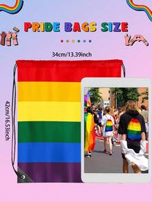 1/3/6pcs Rainbow Drawstring Backpack, Polyester Rainbow Stripe Waterproof Gym Sports Bag, Suitable For Lesbian, Gay, LGBTQ Pride Month, Yoga, Swimming, Travel, Beach - Rainbow Colors - View 2