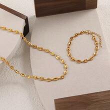 2件套时尚新款椭圆形猪鼻子项链，法式拼接独特设计手链，女士款 - 多色 - 查看 1