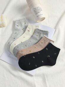 5 Pairs Women's Cute Breathable Floral Pattern Invisible Socks, Ankle Socks And Short Tube Socks, Fashionable INS Style Socks In White And Black, Minimalist And Comfortable, Suitable For Spring, Summer, Autumn And Winter - Multicolor - View 6