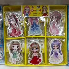 6个/10个随机小公主卡通人物造型橡皮擦，适合作为送给小女孩的文具礼物和学校文具用品。 - 多色 - 查看 1